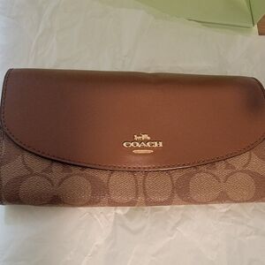 Coach Brown and Tan C Logo Signature Envelope Wallet